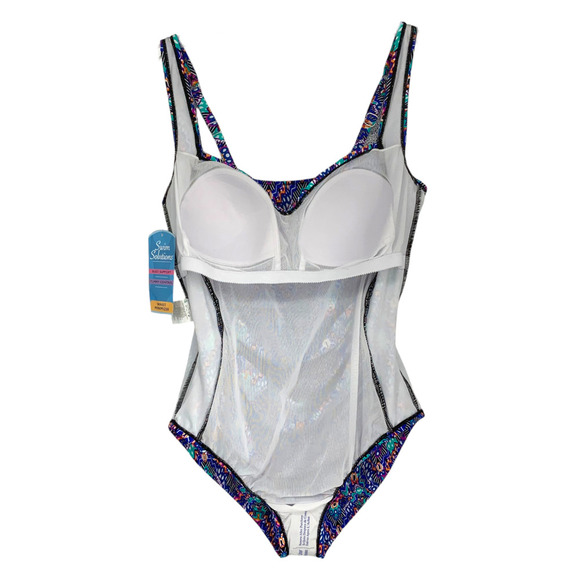 NWT Swim Solutions Sz 18 Tummy Control Shirred Tribal Print One Piece Swimsuit - Picture 6 of 9